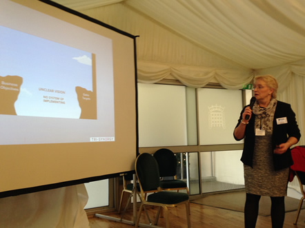 Pic: Tina Webb (Managing Director of Tri-Synergy Marketing) giving one of her presentations.